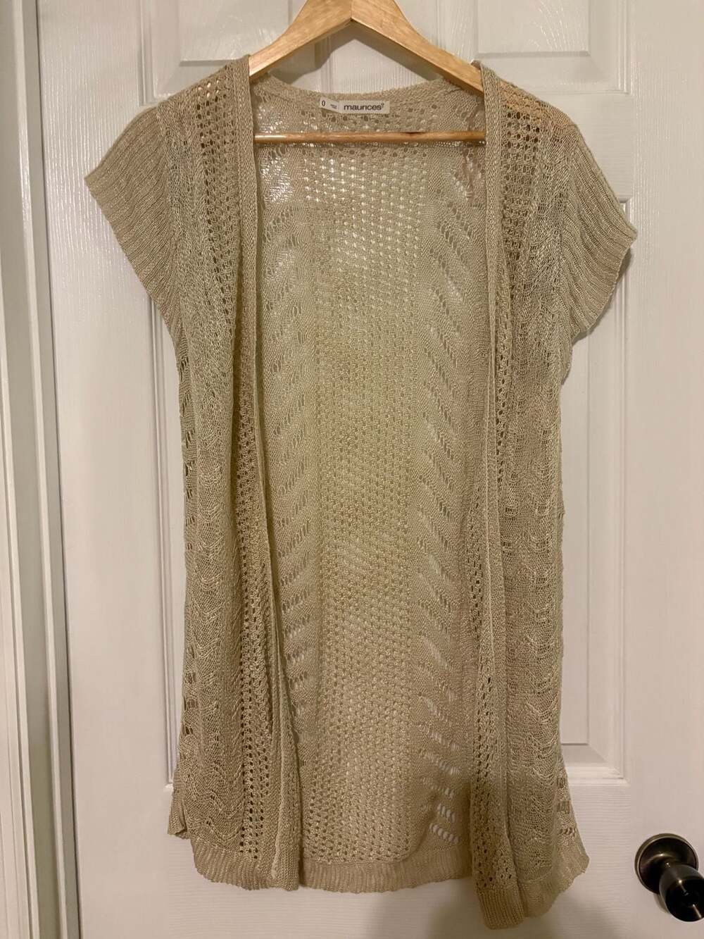Maurices Cream Open Front Crochet Knit Cardigan Sleeveless Duster